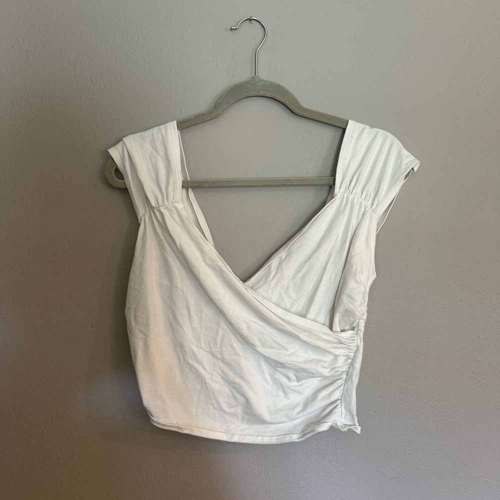 Anthropologie White Ruched Wrap Blouse
